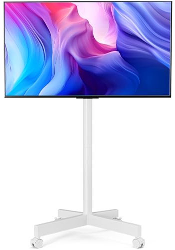 HOLMAXD Carrito de TV móvil rodante para TV de pantalla de 23 a 65 pulgadas, TV al aire libre de hasta 110 libras, carrito de TV portátil ajustable en altura con ruedas y soporte inclinable, soporte