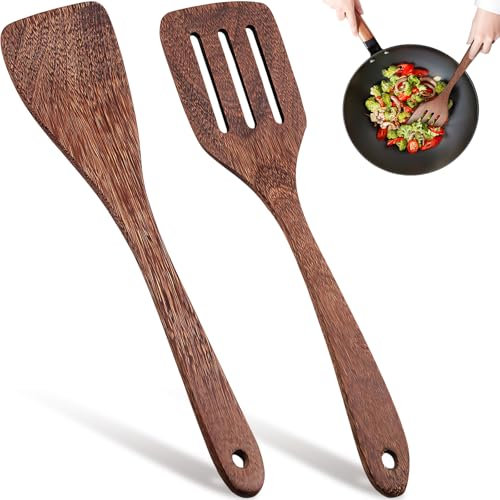Holz Pfannenwender Küchenutensilien Holz Set 32.5cm+30.5cm Natürlicher Küchenhelfer Für Antihaft Pfannen Hitzebeständig Nicht Leicht Zu Verformen Spülmaschinenfest