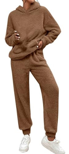 Meaunzyl Pigiama da Donna Pigiama Caldo in Pile Flanella Pigiamone Felpato Due Pezzi Stitch a Manica Lunga per La Casa con Tasche E Pantalone Lungo Taglie Forti Sets Sleepwear Soft Accappatoio Winter