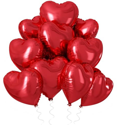 Herz Folienballon Rot, 10 Stück 18 Zoll Rot Herz Folien Luftballons Heliumfolie Herzförmige Ballons für Geburtstag Babyparty Hochzeit Verlobung Valentinstag Dekorationen