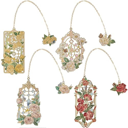 Snylcce Blume Lesezeichen Set von 4 Exquisite Goldene Rose Seite Marker für Souvenir,ideale Geschenke für Buchliebhaber,Lehrer & Studenten,perfekt für das Lesen, Buch-Clubs & besondere Anlässe