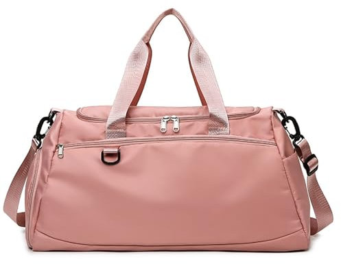acfeco Schwimmtasche Damen, Schwimmtasche mit Schuhfach und Nassfach, Wasserabweisend Sporttasche, Handgepäck Reisetasche Weekender Hohe Kapazität für Fitness Yoga und Reisen (Rosa 20L)