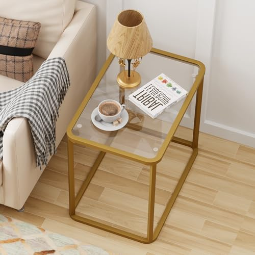 Garden 4 you Beistelltisch aus Glas, rechteckiger Beistelltisch mit Metallrahmen, moderner Nachttisch für Büro, Schlafzimmer, Wohnzimmer, Arbeitszimmer, kleine Räume, einfache Montage, 60 x 40 x 50 cm