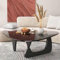 Baodiale Table Basse Triangulaire Moderne avec Plateau en Verre et Base en Bois Naturel pour Le Salon