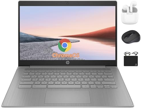HP Chromebook 14 pollici HD Flagship Laptop per studenti aziendali, processore quad-core Celeron N4120, 4 GB di RAM, 192 GB di memoria (64 GB eMMC + scheda da 128 GB), webcam, WiFi, batteria lunga
