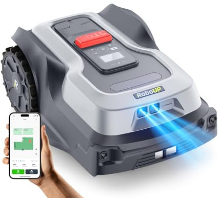 RoboUP Robot Tondeuse sans Fil Périphérique T1200Pro pour 1500㎡, Robot Tondeuse avec Tonte Personnalisé via APP, Tonte Précise des Bordures, Pentes 20°, Tondeuse Automatique pour Cour Avant et Arrière