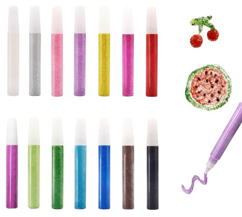 Rnigra Glitter Glue, 14 PCS Glitter Glue Pens for Kids, for DIY Arts, Projects Scrapbooking, Cards Decorating Supplies, 10 ml