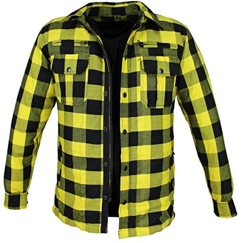 Motorradhemden Biker Hemdjacke Wasserdicht & Winddicht Motorrad Kariertes Hemd mit Protektoren Jacke Flanell Lumber Aramid (DE/NL/SE/PL, Alphanumerisch, 5XL, Regular, Regular, Gelb)