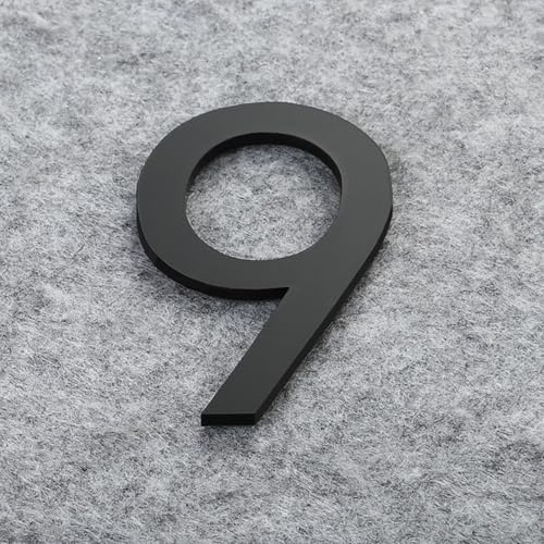 Self Adhesive House Numbers Stickers 2/3/4 Inch Modern Acrylic Door Number Gold/Silver/Black/White Address Mailbox Sign, for Wall Decor Hotel Apartment Cafe Room Yard Office Garden Street(Black 9,3In)