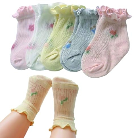 ARYIMYDP 5 paia Calzini Neonati 0-12 Mesi, Calzini con Volant per Bambini, Traspiranti Carini per Neonati, Bambine, Bambini