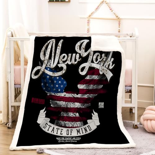 RFFLUX 3D New York Kuscheldecke 150x200cm Warmer Winter Weich New York Sherpa Decke Microfaser Fleecedecke Wohndecke Flauschige Couchdecke Sofaüberwurf Blanket Tagesdecke（Stil 27-6）