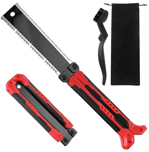 LEONTOOL 8-Inch Folding Japanese Pull Saw, Double-Edged Hand Saw with SK5 Blade(13/14 TPI), Pocket Camping Saws with Portable Pouch & Brush, Woodworking Flush Cut Pruning Saws for Hard/Soft Wood