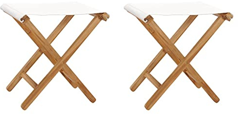 Frdhee Gartenstuhl, Innenhofstühle, Balkonstuhl, Outdoor Stühle, Außen Stuhl, Klappstühle 2 STK. Teak Massivholz und Stoff Cremeweiß Fürs Terrasse, Balkon, Schwimmbad, Stabil