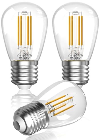 Luxvista Bombillas LED 12V 4W E27 Edison Blanco Cálido 3000K Filamento Vintage S14 para Interior de RV Bombilla CC 12V-24V Para Paisaje, RV, Yate, Camper, Barca, Remolque, No Regulable (Paquete de 3)