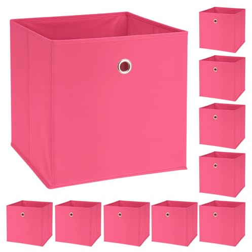 Murago 10er Set Faltbox ca. 30x30x30 cm - Pink - Würfel Aufbewahrungsbox faltbar Aufbewahrungskörbe Einschub Korb Boxen Stoff für Kleidung Spielzeug Kinderzimmer Rosa Baby Mädchen Klappbox Dekoration