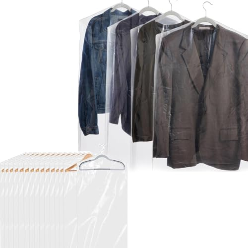 30 Pack Plastic Clothes Covers, 60 * 100cm Clear Clothes Bags Hanging, Dry Cleaning Bags, Garment Bags, Dust-proof Garment Protector Covers for Clothes Shirt Jacket Suit Sweater (Transparent)
