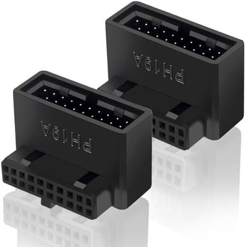 HAAMNING7 2 Pcs Motherboard USB 3.0 19/20 Pin 90 Degree Adapter, Male to Female L-type Turn Right Angle Socket Extension Adapter, for Computer Desktop Motherboard(Header Up Angle PH19A)