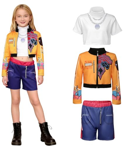 YEJAHY Disfraz para niña, diseño de estrella del pop para niña, disfraz de Ru-mi, juego completo para fiesta temática, disfraz de ídolo para escenarios, carnaval, Halloween (amarillo,150)