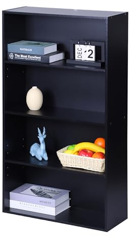 Relaxdays Bücherregal, HxBxT: 108 x 60 x 24 cm, 4 Fächer, schwarz | verstellbare Böden, Buchregal, Standregal Wohnzimmer