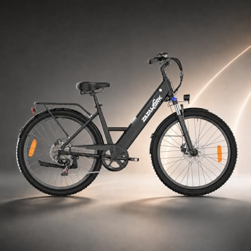 WITAMBIKE C14 26 Step-Through Electric Bike For Adults, 250W Motor & 36V 17.5Ah Removable Battery, 7-Speed Commuter E-Bike with Lockable Suspension, LCD, 150kg Load, Mudguards Included, Black