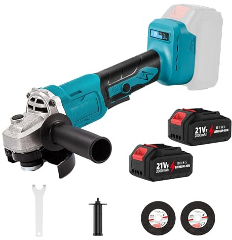 Cordless Angle Grinder, 13000 RPM Brushless Angle Grinder with 2×1.5Ah Batteries, 2 Metal Cutting Wheels, 125mm Professional Electric Power Tools for Cutting & Grinding (Blue)