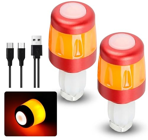 Utensy LED Lenkerleuchte, für Elektroroller, Wiederaufladbar, Blinker Lenkerstopfen für Xiaomi und Segway Ninebot, Fahrrad und E Scooter Zubehör, Lenker-Innendurchmesser von 17,2-22 mm (Rot/Orange)