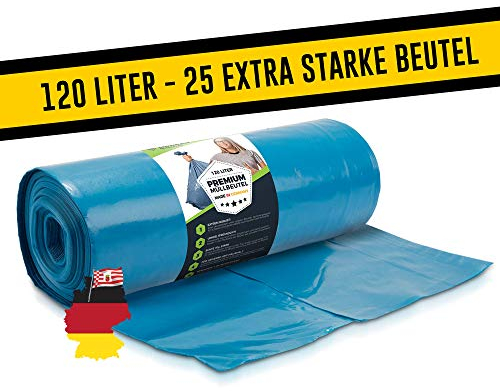 Bolsas de basura 120L Azul - Extremadamente resistentes al desgarro - Bolsas de basura - Bolsas de basura XXL - Tipo 100 Extra - Bolsa de basura 120 L - 70 µ - 700x1100 mm - LDPE - Bolsa de basura