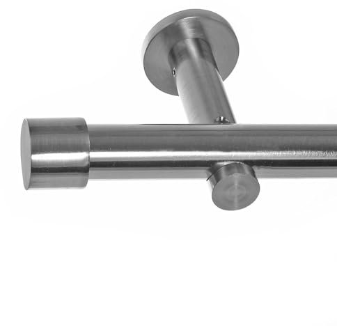 BASIT Gardinenstange mit Wandhalterung 480 cm lang Edelstahl Look im Set 1-läufige Gardinenstange Wandmontage Ø20mm Metall I 120-600 cm verfügbar H31