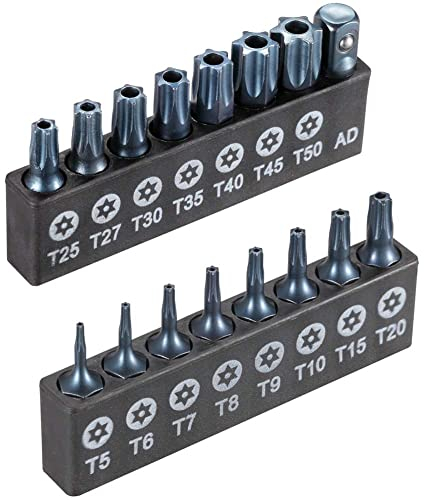ARUMIN 16-teiliges Torx-Bit-Set T5-T50, manipulationssichere Stern-Bit-Set, S2-Stahl, mit 1/4-Zoll-Adapter