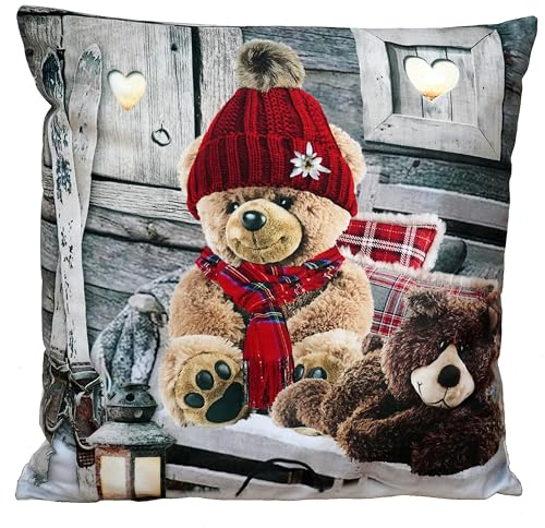 Raebel Weiche Kissenhülle 40x40 cm Weihnachten Teddys im Winter Weihnachtskissen Kissenbezug 100% Polyester