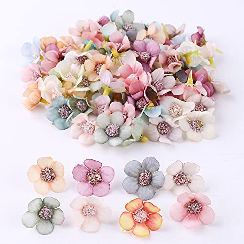 Artificial Flower Heads 100pcs Decorative Artificial Daisy Flowers Heads Mini Silk Fake Flower Heads for DIY Crafts Wedding Crown Decoration (2cm)