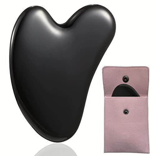 Gua Sha pietra naturale a forma di cuore, strumento per massaggio del viso, quarzo rosa, regalo per la festa della donna, agopuntura, terapia, punto trigger anti-invecchiamento (nero)