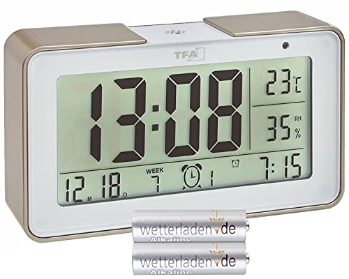 TFA Dostmann 60.2540 Funkwecker Melody mit verschiedenen Wecktönen (Champagner mit Batterien)