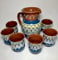 etara Wein&Feinkost/Tonkrug, Karaffe, Kanne für Wein Glühwein Tee Wasser Met Punsch/Set aus 1 Liter- Krug und 6 Becher/bulgarische Tradition, Keramik, hochwertige Handarbeit (blau)