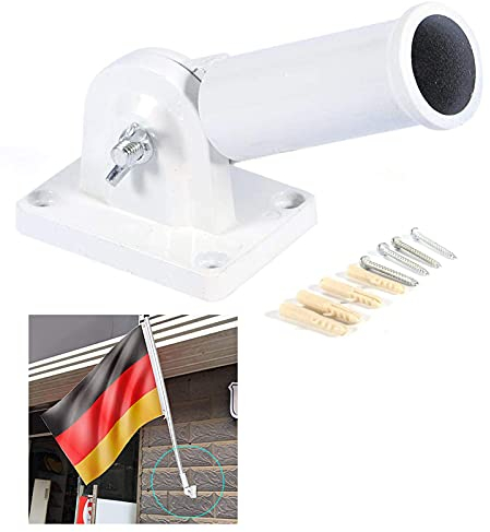 Weißer Fahnenmast-Halterung, verstellbarer Fahnenmast aus Metall mit Schrauben, Wandmontage, Fahnenmast-Halter, verstellbare Fahnenmast-Halterung, für Basis, Fahnenmast, Flaggen, Windsack
