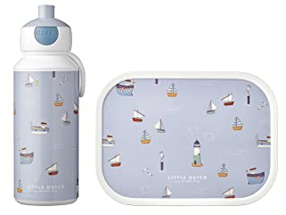 Mepal - Lunch-Set Campus Little Dutch - Set für Kinder mit Pop-up Trinkflasche & Lunch Box - Lunch-Set für die Schule oder unterwegs - Spülmaschinenfest & BPA-frei - 400 ml + 750 ml - Sailors Bay