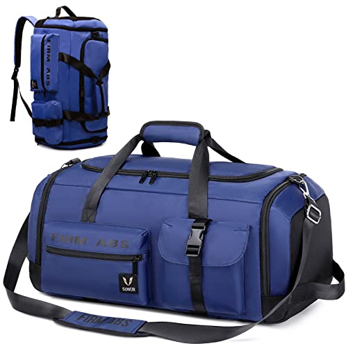 Suweir Reisetasche Groß Damen Herren 65L Sporttasche mit Schuhfach und Nass-Trockenfach Large Capacity Travel Bag Schwimmtasche Übernachtung Tasche für Reisen,Sport, Fitness (Blau Blue)