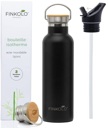 Borraccia termica in acciaio inox da 750 ml, bottiglia termica in acciaio inox, 2 tappi inclusi, borraccia in acciaio inox con cannuccia, riutilizzabile, senza BPA, impermeabile, bottiglia d'acqua in