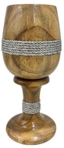 Handgefertigter rustikaler Trinkbecher, umweltfreundlich, handgefertigt, Holz, einzelner Weinkelch, Trinkwasserbecher, graues Seilband, Kelch, Küche, Dekoration, Weinglas