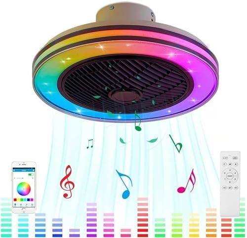 Leise LED Deckenventilator Mit Beleuchtung und Bluetooth Lautsprecher RGB Musik Ventilator RGB Deckenleuchte Mit Fernbedienung Dimmbare Fan Deckenlampe für Schlafzimmer Kinderzimmer Lampe Lüfter Licht