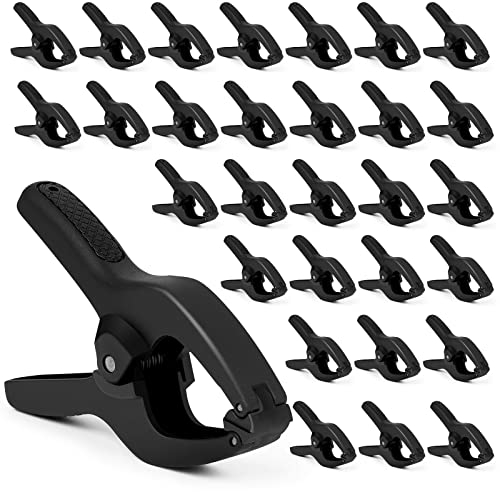 ACOSEA Small Spring Clamps 3.5 inch 30 Pack,Plastic Mini Clips,Heavy Duty for crafts,Woodworking,Backdrop & Photography Studios(Black)