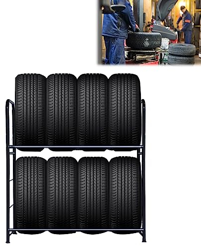 Froadp Etagère à Pneus Jantes pour 8 Pneus Support pour Pneus 2 Niveaux Étagère de Stockage en Acier 107 × 46 × 117 cm Arbre à Jantes Réglable en Hauteur avec Protection Contre la Poussière