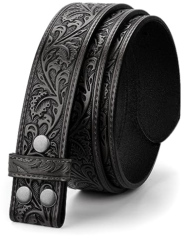 LEACOOLKEY Western Gürtelriemen für Männer ohne Schnalle 3.8cm breit floral graviert geprägter Ledergürtelriemen