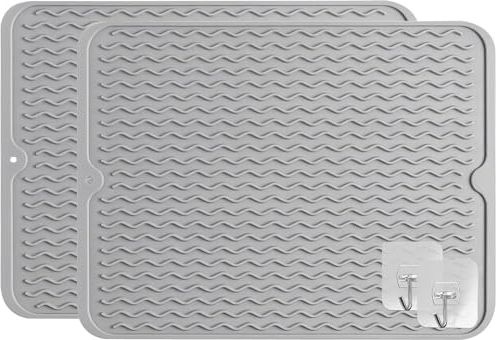 TAIHOBO Alfombrilla Escurreplatos, 2 Piezas Escurreplatos Silicona de Secado Rápido, Escurreplatos Plegable Versátil, Silicone Draining Mat Resistente al Calor 40 × 30 cm Bayeta Escurridor