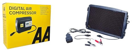 AA 12V Digital Tyre Inflator AA5502 – For Cars Other Vehicles Inflatables Bicycles & 5060114614185 Solar-Powered Car Battery Charger, Black