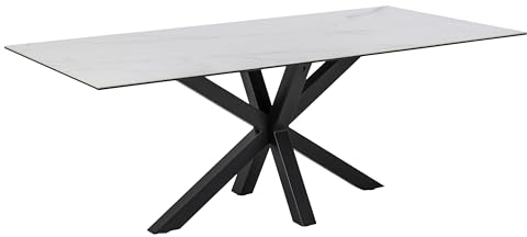 möbelando Esstisch >Heaven< in Weiss, Glas-Keramik, Stahl - 200x75,5x100cm (BxHxT)