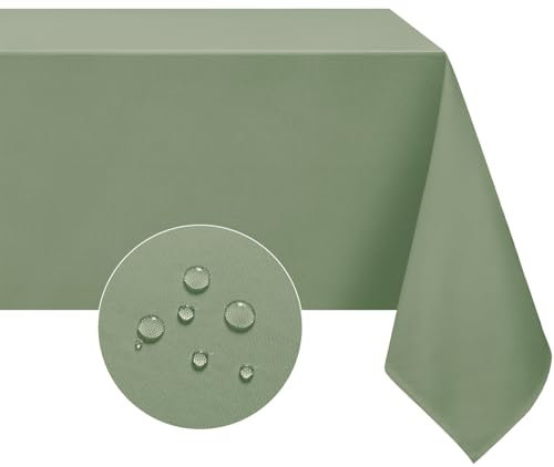 Softalker Sage Green Table Cloth Wipe Clean Tablecloth Rectangular 140x200 CM Water Resistant Wipeable Tablecloths Washable Polyester Table Cloths for Picnic Camping Garden Spring,55x78 inch