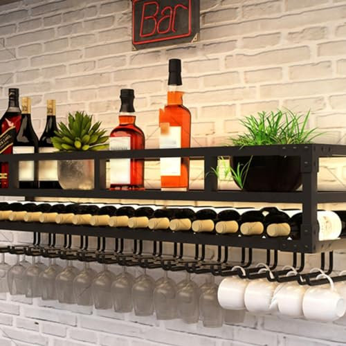 GLMGBP An der Wand montiertes Weinregal, Flaschenhalter, Bar-Einheit, schwebende Regale, Weinpräsentations- und Lagerregal, für die Hausbar, Esszimmer und Küche (Farbe: Schwarz, Größe: 60 * 25 * 2