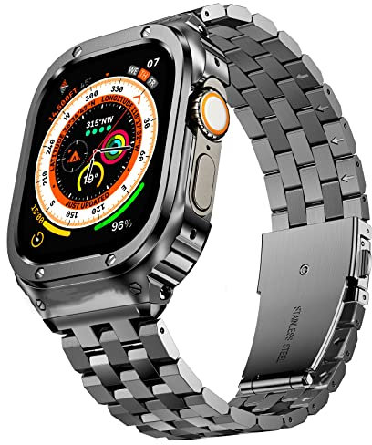 SUPLINK Stainless Steel Case and Band Compatible with Apple Watch Ultra 2 Straps/Apple Watch Ultra Straps 49mm, Metal Replacement Strap Protector Bumper for iWatch Ultra 2/1 Men(Space Grey)