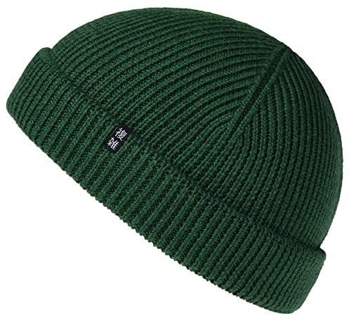 Enter the Complex® Fisherman Beanie, 100% Merino Wolle, Trawler Mütze, Fischermütze, Troyer, Ribbstrick, Damen und Herren, Grün